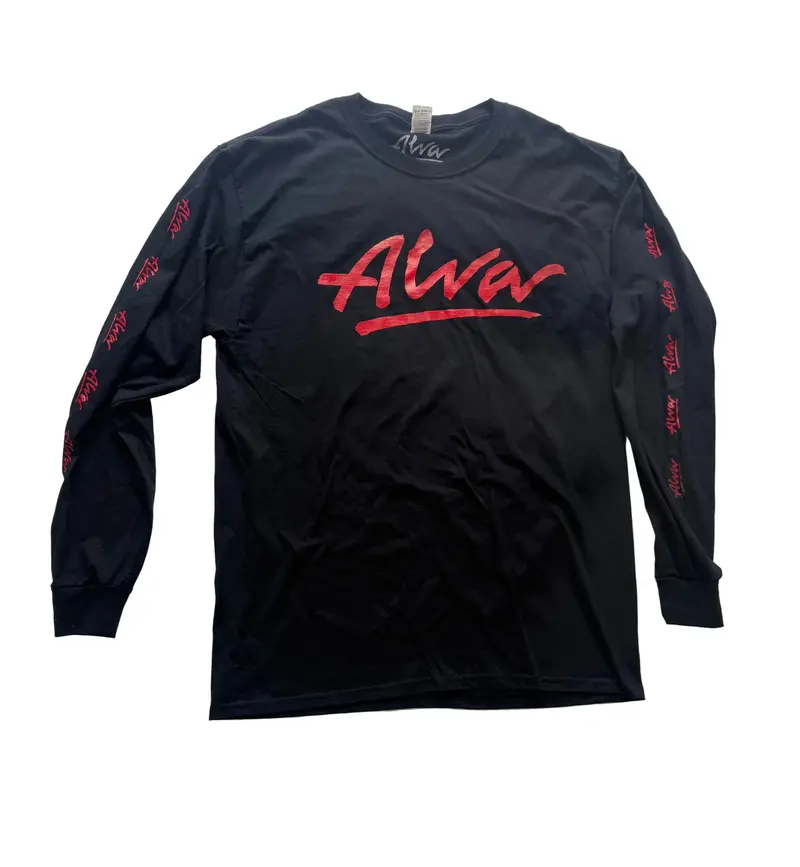 Alva Black Long Sleeve T Shirt W/ Red Og Chest Logo, And Red Logos Down Sleeves 1