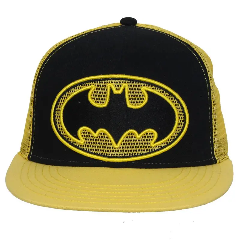 Batman Black & Yellow Logo Mesh Flat Bill Snapback Hat 1