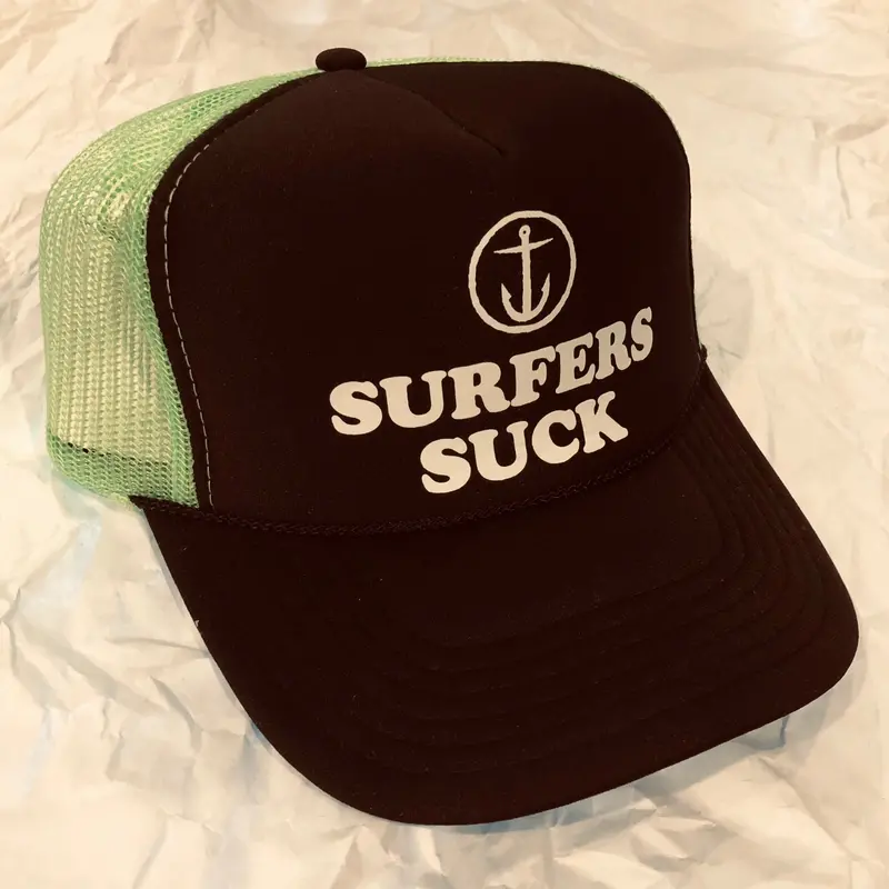 Captain Fin Surfers Suck Trucker Hat Neon Green 1