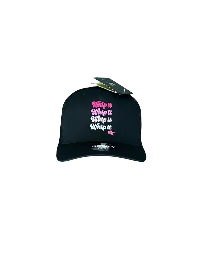 Curve Bill Hat – 5 Panel Retro Trucker Labeda Whip It Black 1