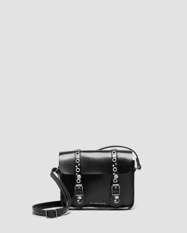 Dr. Martens 7" Leather Studded Satchel - Black Polished Smooth 1