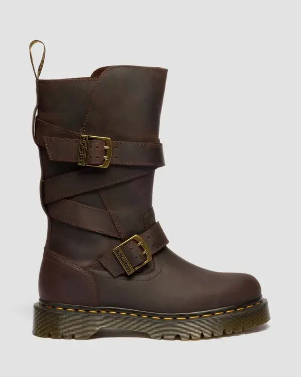 Dr. Martens Anistone Strap High Leather Boot - Dark Brown Crazy Horse 1