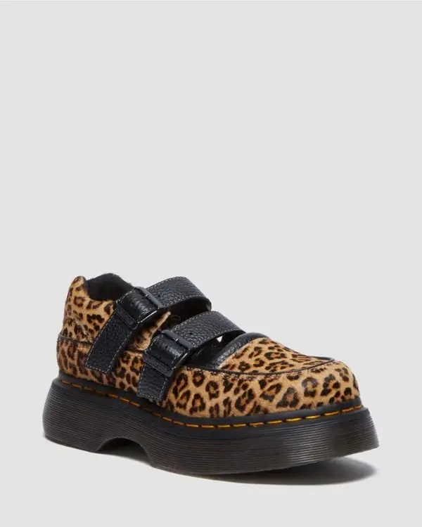 Dr. Martens Buzz Mary Jane Shoe - Light Tan / Mini Leopard Spot Hair On 1