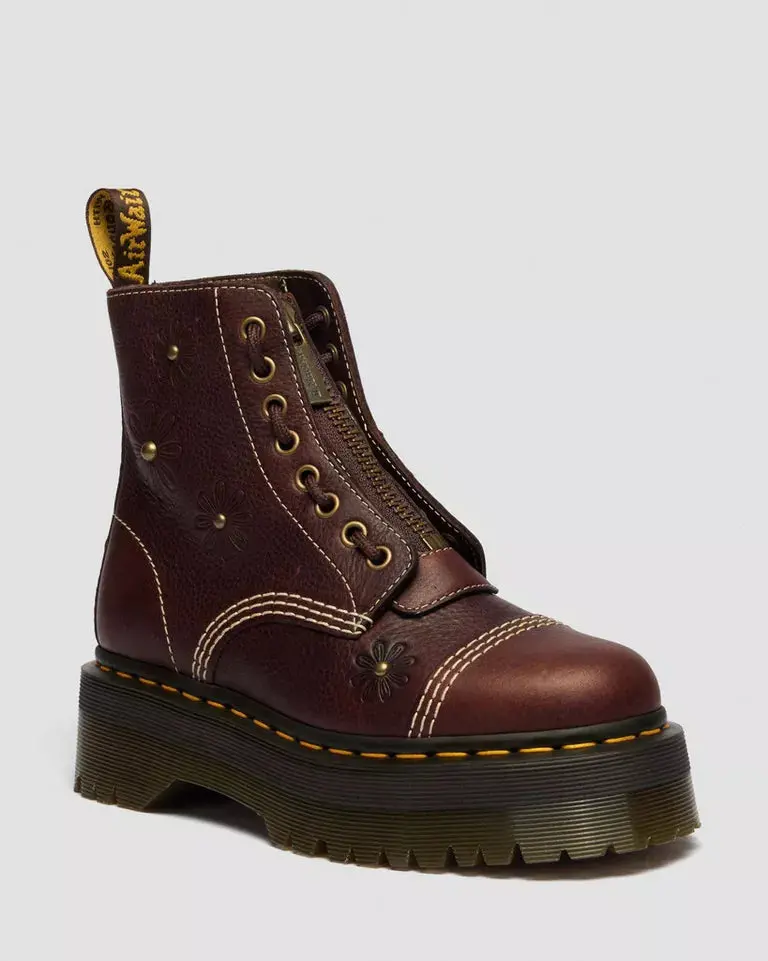 Dr. Martens Sinclair Flower 8 Eye Platform Leather Boot - Dark Brown Grizzly 1