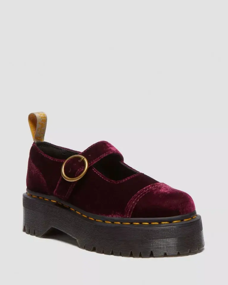 Dr. Martens Vegan Addina Mary Jane Shoe - Cherry Red Velvet 1