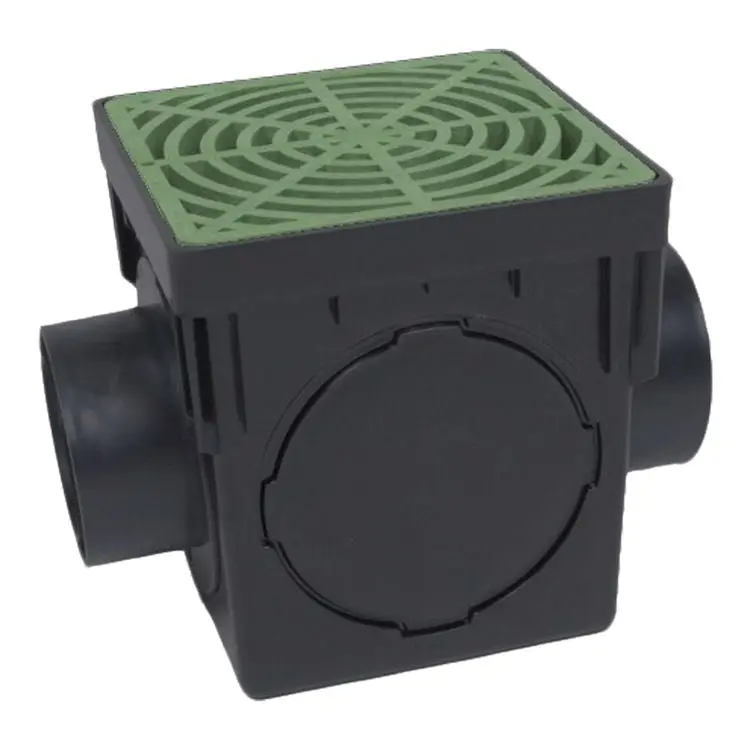Dura - 090-K - 9'' Double Outlet Catch Basin W/ Green Grate 1