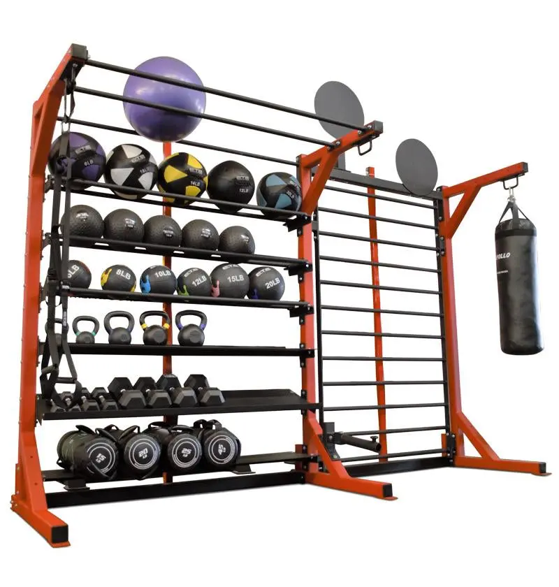 Elite Multi-Storage Rack W/ Stall Bars, Landmine, Wall Ball Targets, Heavy Bag Attachment 1