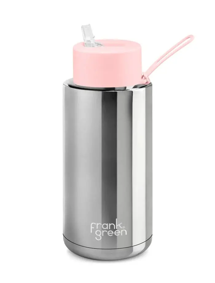 Frank Green Chrome Silver Ceramic Reusable Bottle With Straw Lid 1,000Ml (34Oz) 1