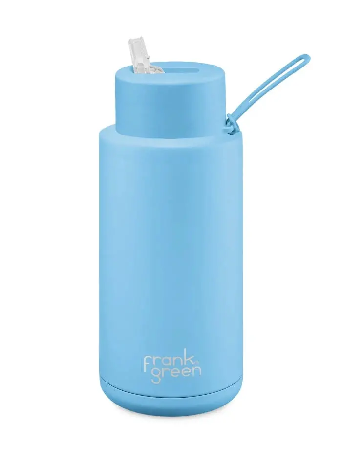 Frank Green Sky Blue Ceramic Reusable Bottle With Straw Lid 1,000Ml (34Oz) 1