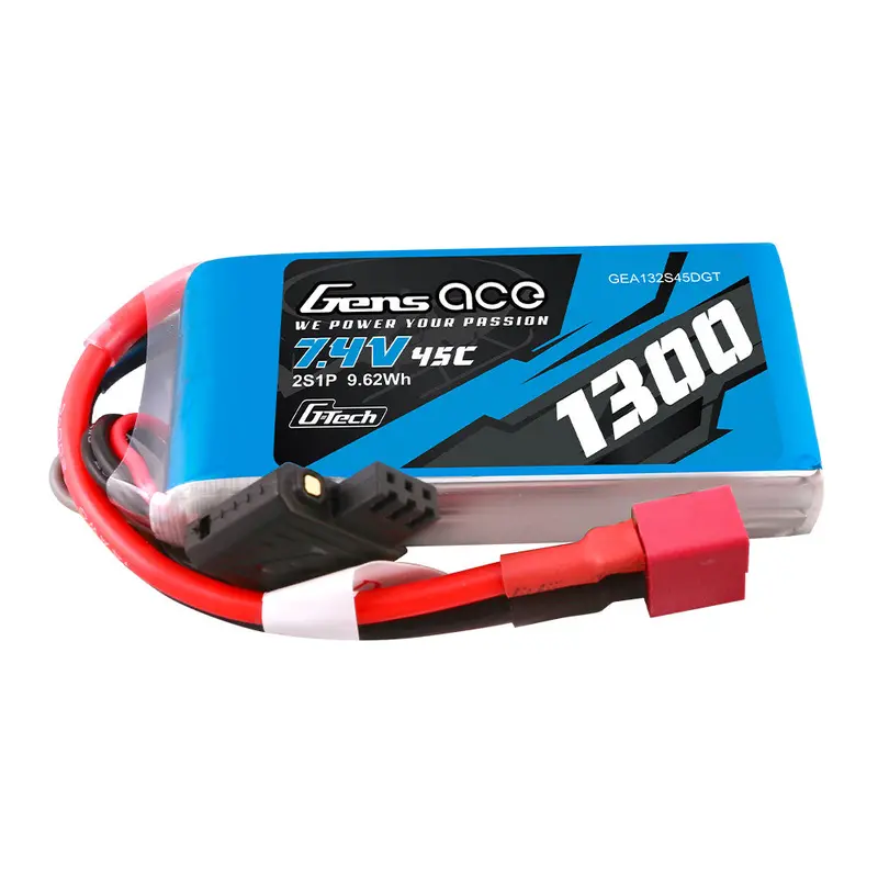 Gens Ace: 1300Mah 2S 7.4V 45C G-Tech Lipo (Deans Plug) 1