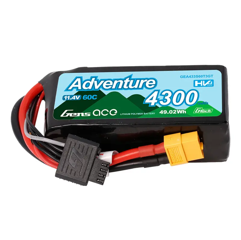 Gens Ace: 4300Mah 3S 60C 11.4V Adventure High Voltage G-Tech Lipo Battery With Deans And Xt60 Adapter 1