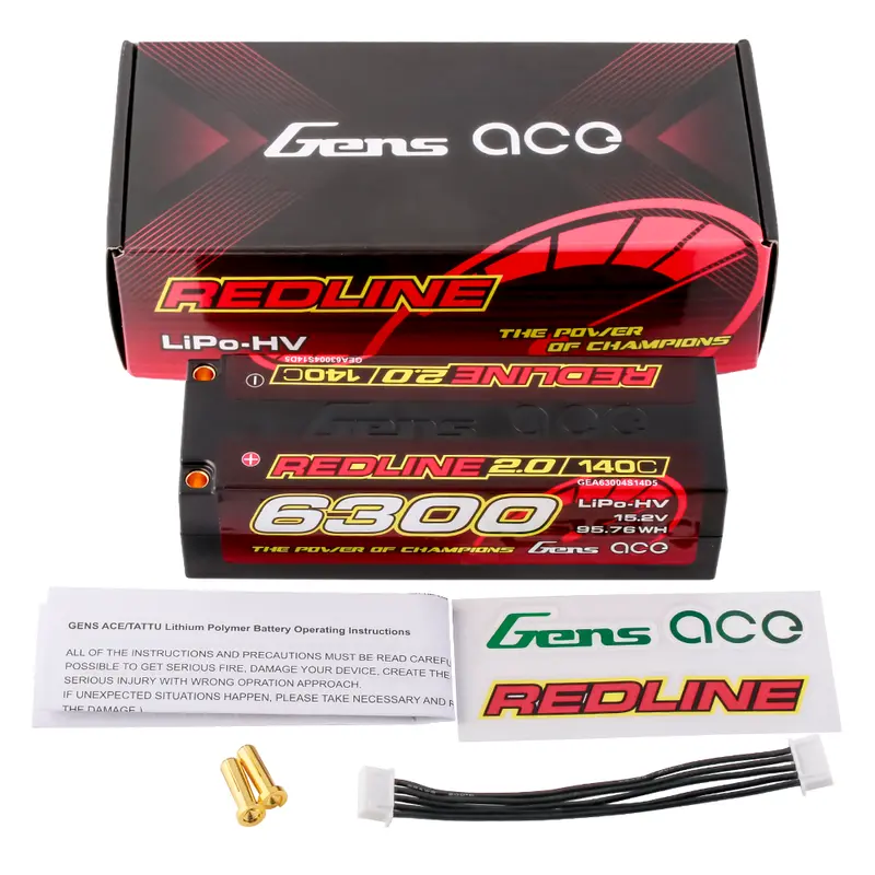 Gens Ace: 6300Mah 4S 140C Hardcase 59# Redline 2.0 Lipo (5.0Mm Bullet) 1