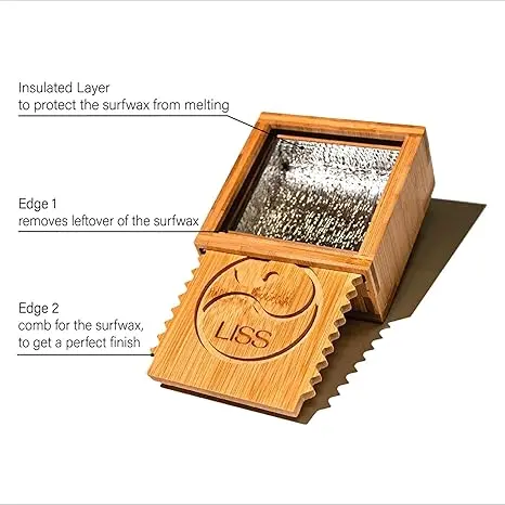 Liss Surf Wax Box Insulated, Bamboo Holder With Insulated Interior, Wax Comb And Remover, Works With All Wax Types - Wax Not Included 1