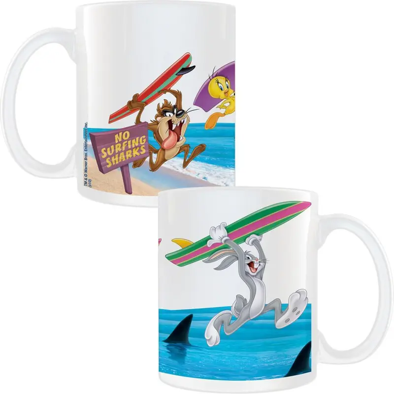 Looney Tunes Surfing Scene White Coffee Mug 1