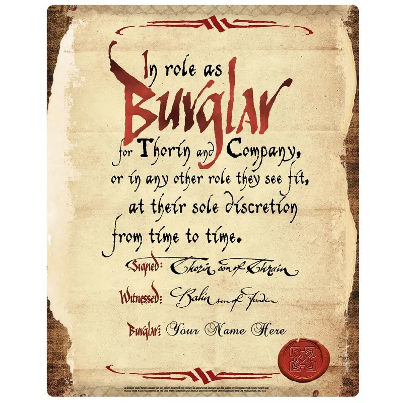 Personalized Bilbo Baggins Burglar Contract Chromaluxe Panel From The Hobbit: An Unexpected Journey 2
