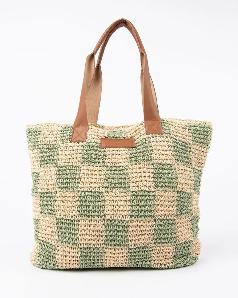 Rusty Checkmate Straw Beach Bag 1