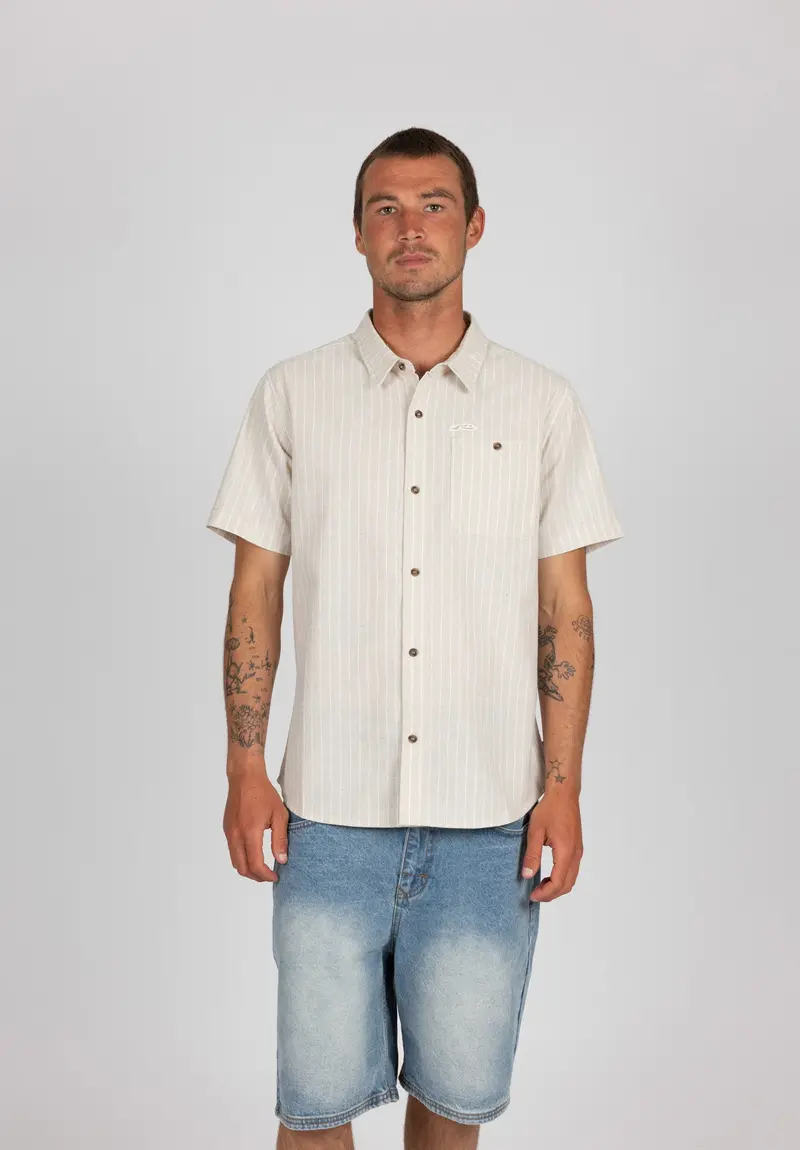 Rusty No Glyphs Ss Woven Shirt - Oat 1