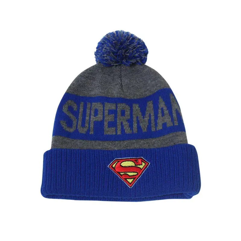 Superman Gray & Blue Pom-Pom Knit Beanie 1