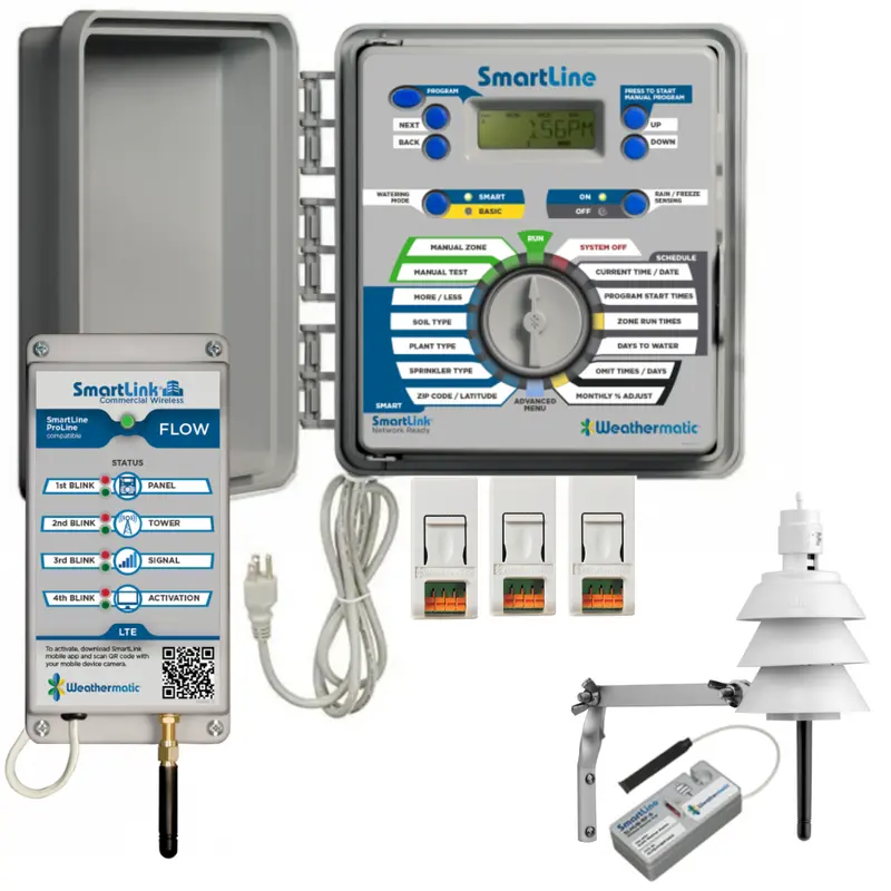 Weathermatic - Smartline 4-Station Indoor/Outdoor Controller Bundle W/ Flow Control - Sl1600-1Yr-Bdl-Flow-M1na 1