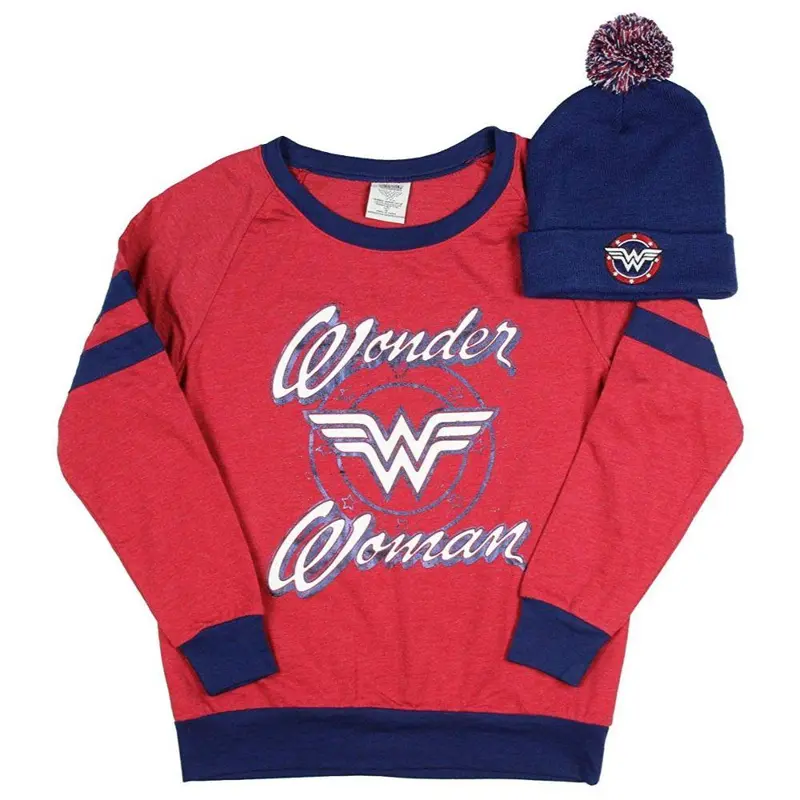 Wonder Woman Juniors Long-Sleeve T-Shirt & Beanie Fashion Combo 1