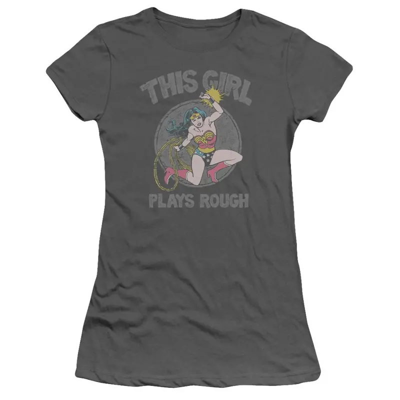 Wonder Woman Plays Rough Juniors T-Shirt 1