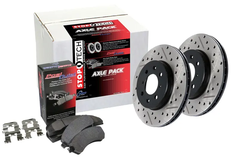 Stoptech 938.51023 Street Brake Kit – Drilled & Slotted Front Rotors 1