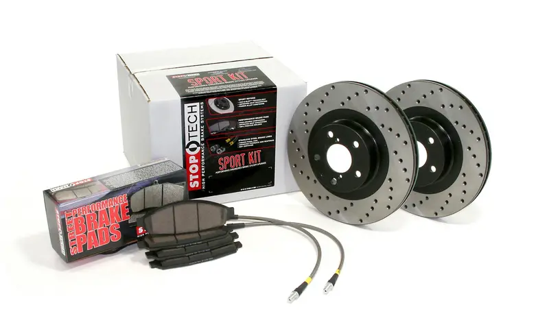 Stoptech Sport Rear Axle Pack: Drilled Rotors & Brake Lines (979.44009R) 1