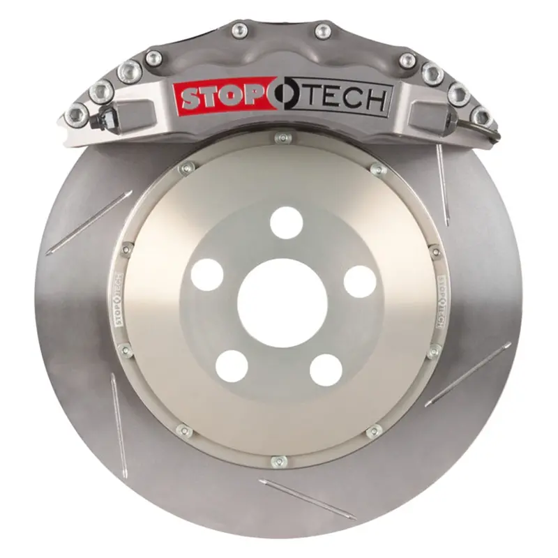 Stoptech Trophy Sport Big Brake Kit – Front Axle, Silver Calipers, Two-Piece Slotted Rotors 1